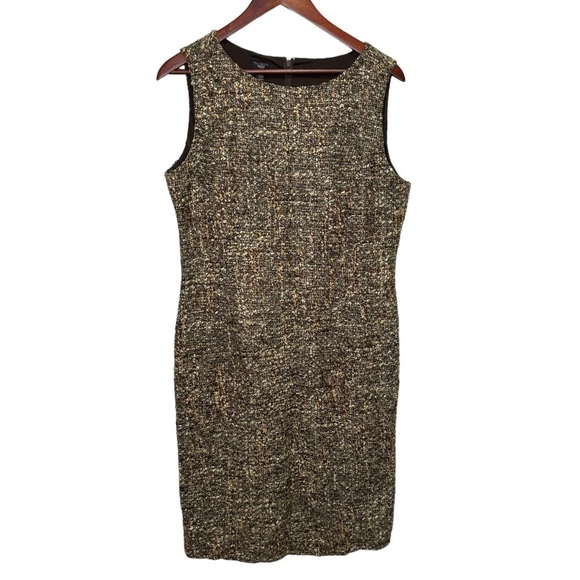 Talbots Women's Sheath Dress Green Tweed Sleeveless Lined Size 12P - Picture 1 of 12